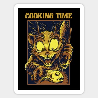 Cooking Time Cat Fish Illustration Sticker